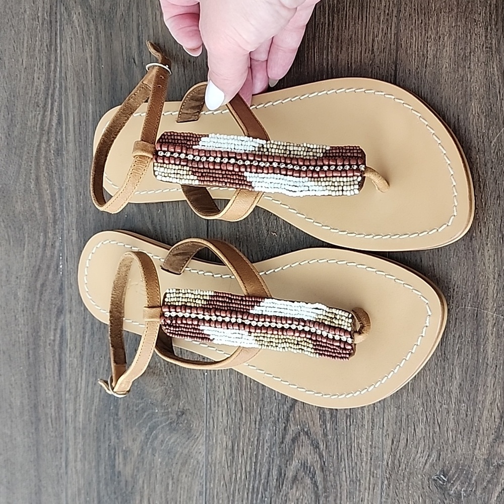 Skemo Beaded Sandals with Crystals in Brown Size 8
